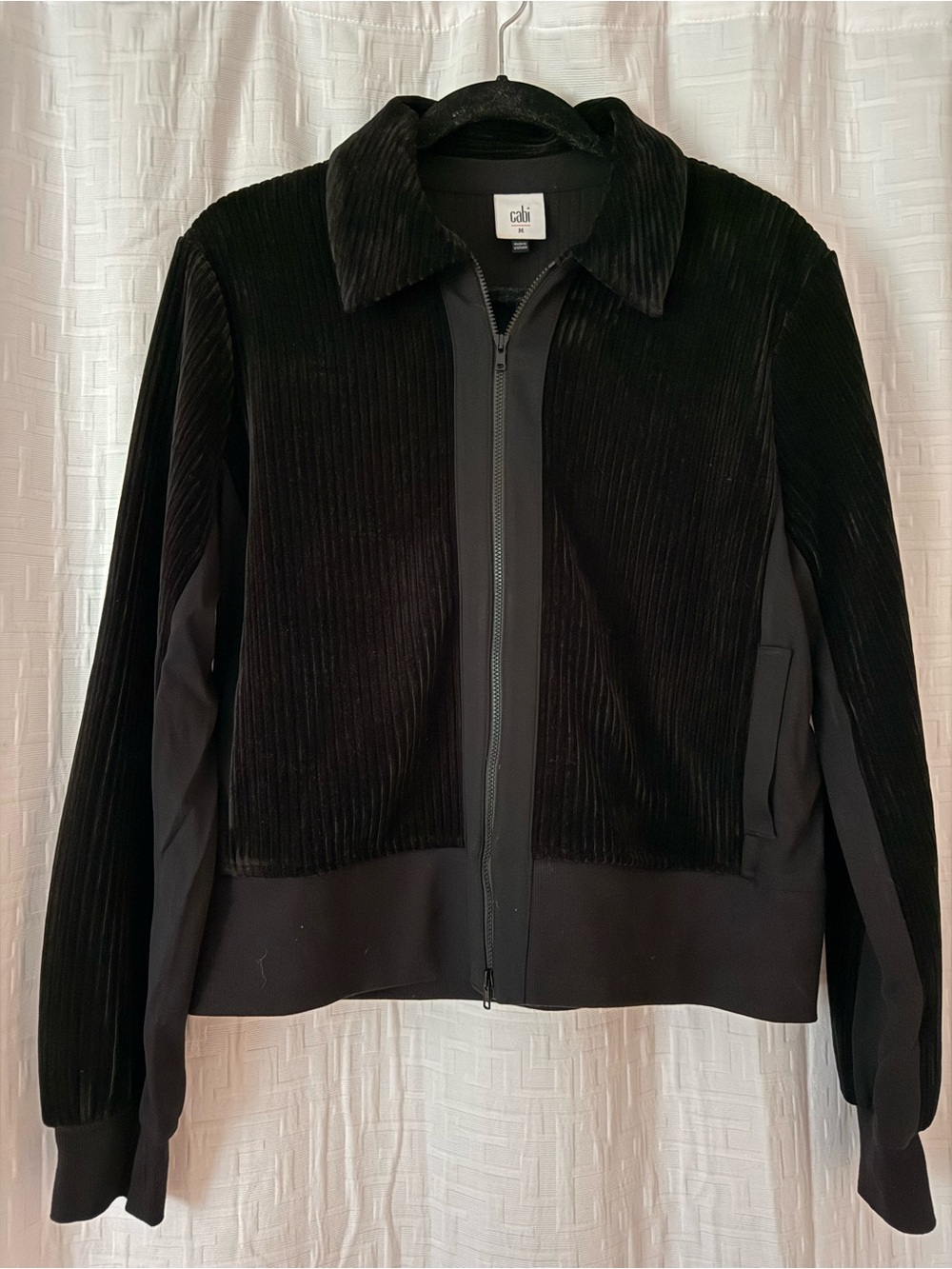 CAbi Black Corduroy Mixed Media Zip Jacket Size M